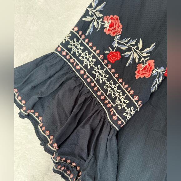 Max Edition Dress Women's Small Navy Floral Embroidered 3/4 Flutter sleeve - Picture 3 of 6